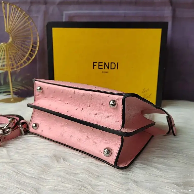 Cheap HOT Ostrich Petite Bag Leather Peekaboo Fendi ISeeU Pink In 0404